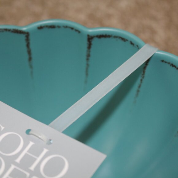 Soho Loft Bowls Teal Rustic Scalloped Set of 4 Melamine 7.5" Cereal Brown NWT - Picture 4 of 5